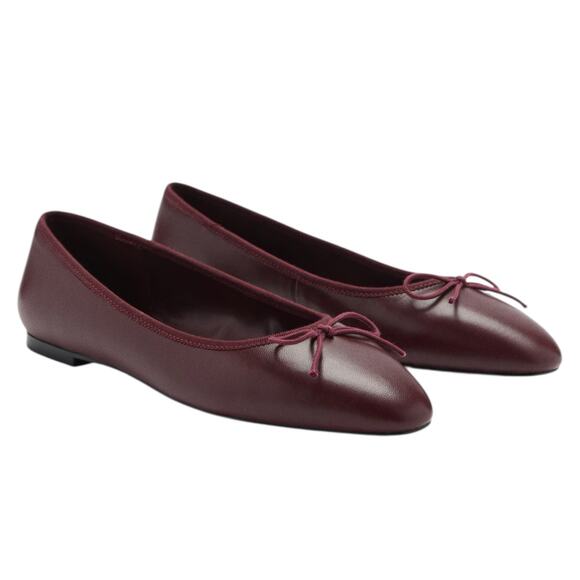 Mango MNG Bow Leather Ballet Flats Burgundy Size 39/US 8.5 - Picture 1 of 12